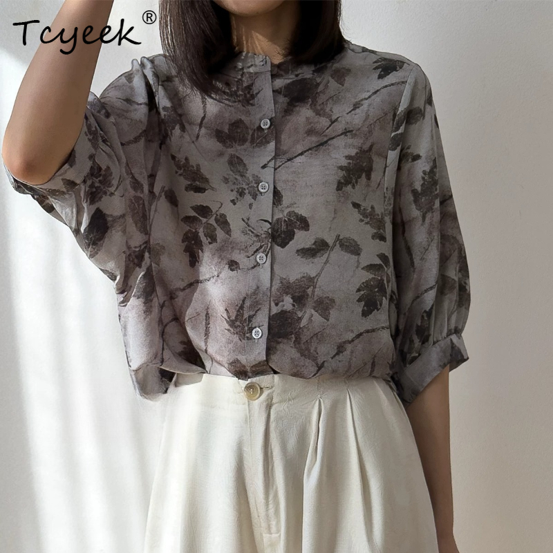 Silk Blouse Button - Tcyeek 100% Jedwabne Bluzki Damskie Wiosna