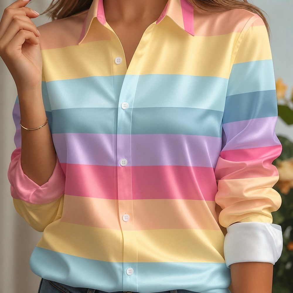 Silk Blouse Button - Damska satynowa koszula z klapami, pastelowy