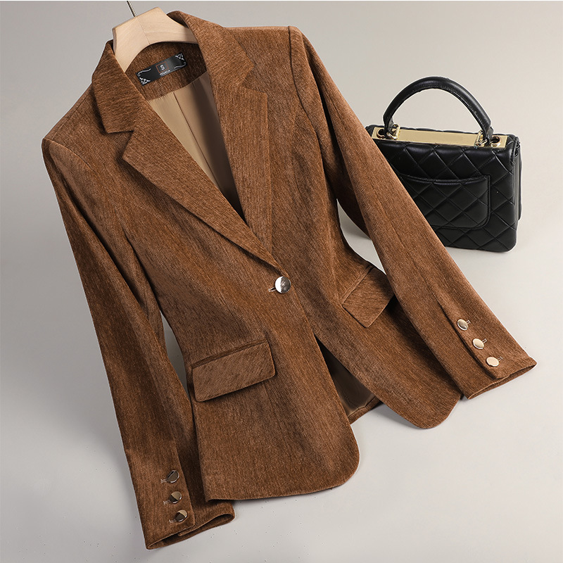 Women Formal Wear Winter - Żółta Złota Aksamitna Marynarka Damska Jesienno-Zimowa