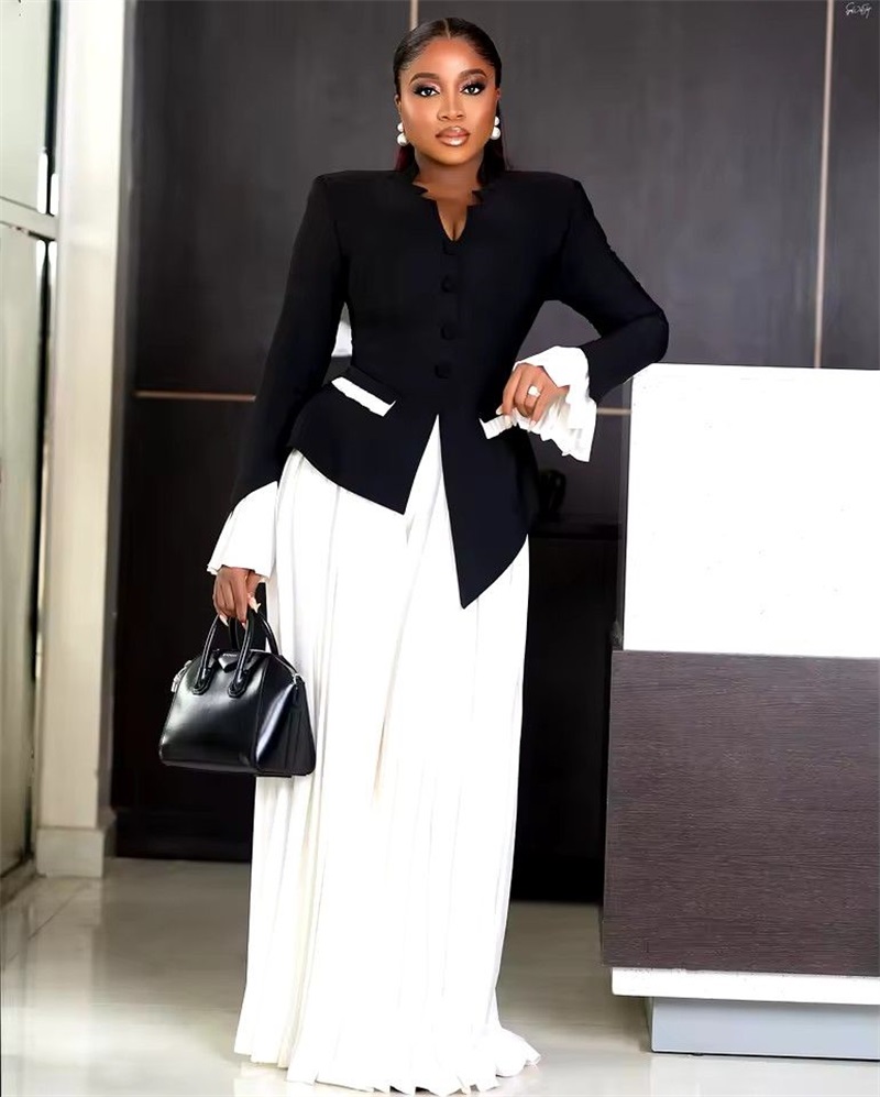 Women Formal Wear Black And White - Biało-czarne damskie garnitury, zestaw 2-częściowy: marynarka