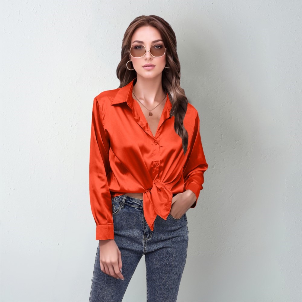 Silk Blouse Button - Wiosenna satynowa koszula damska luźna zapinana