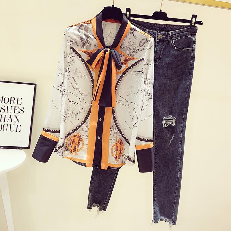 Kobieta koreańska, z nadrukiem – Silk Blouse Button recenzja i cena