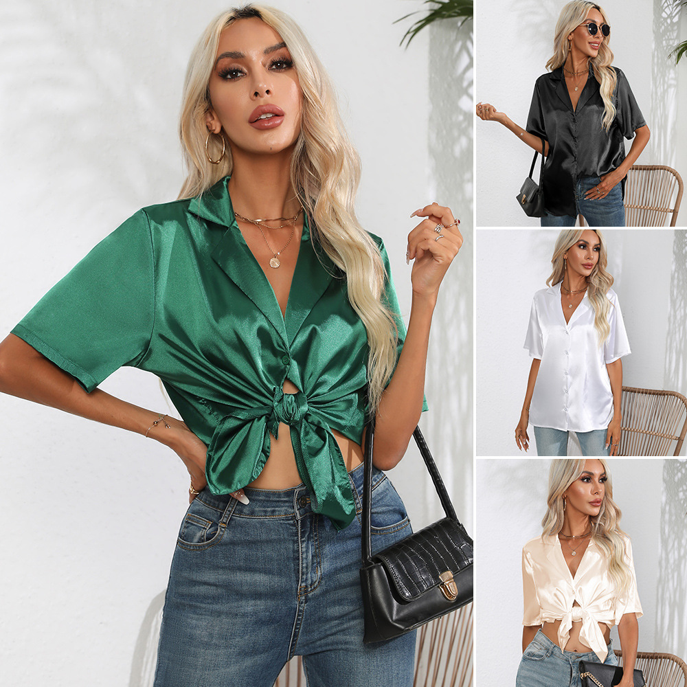 Damska nowa bluzka z krótkim r – Silk Blouse Button recenzja i cena