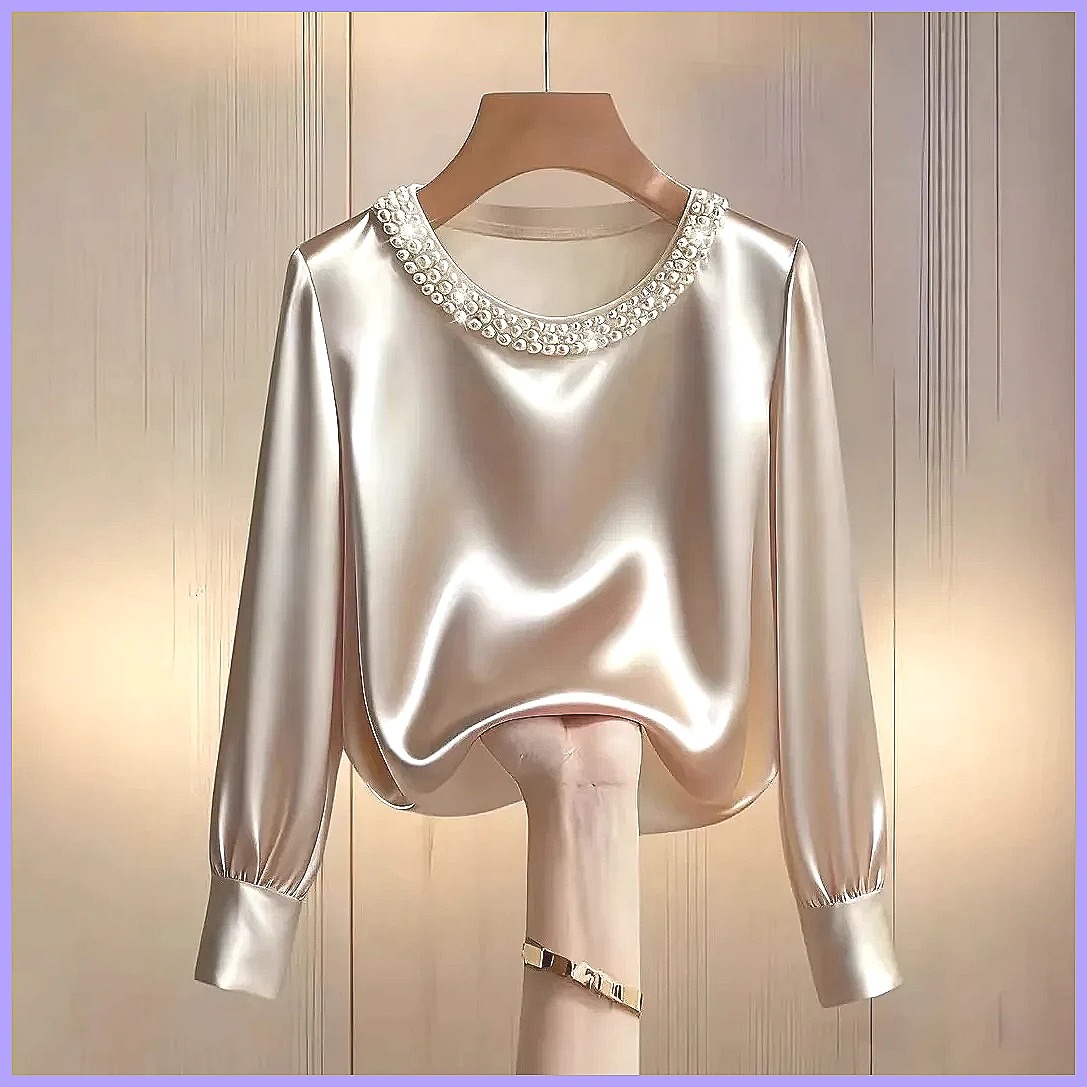 Elegancka satynowa bluzka z ko – Silk Blouse Button recenzja i cena