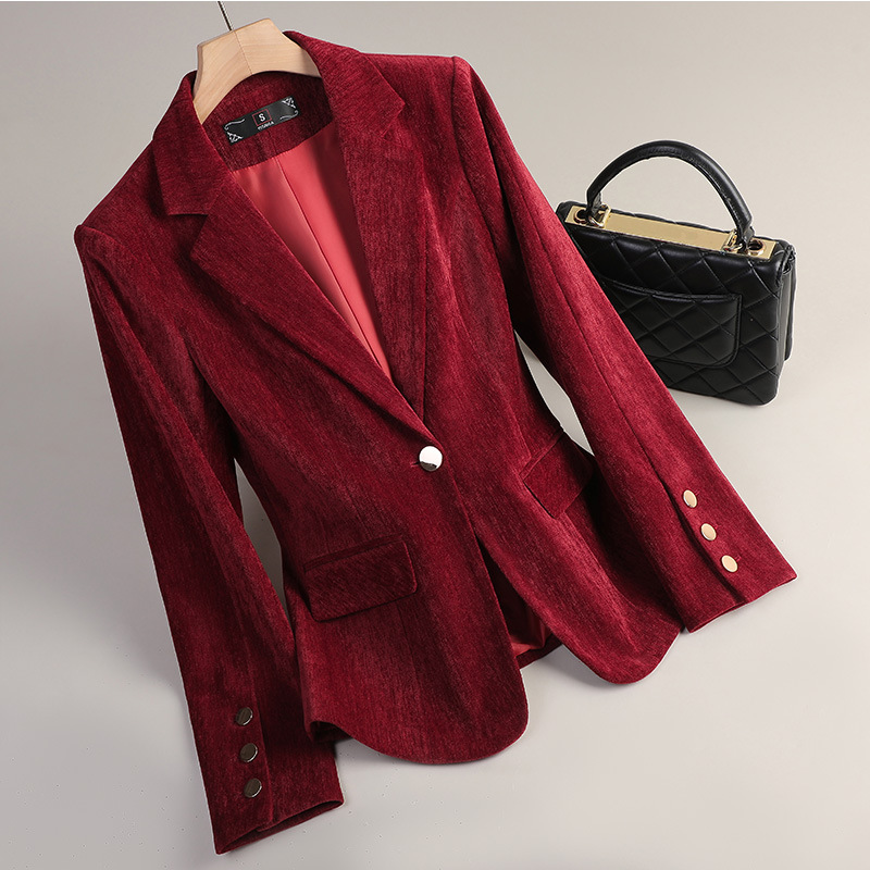 Żółta Złota Aksamitna Marynark – Women Formal Wear Winter recenzja i cena